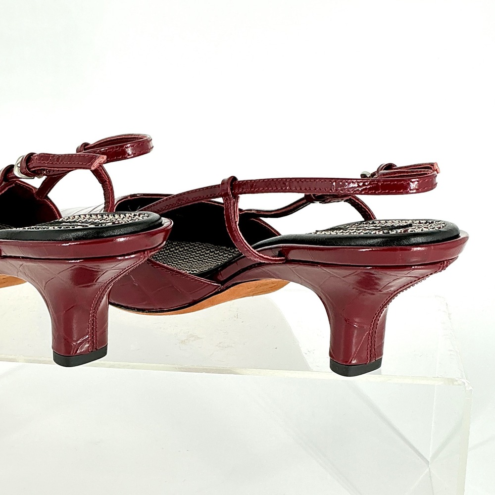 Vince Size 8.5 Burgundy Croc Print Leather Slingback Kitten Heels NEW Pumps $375 - Picture 9 of 16